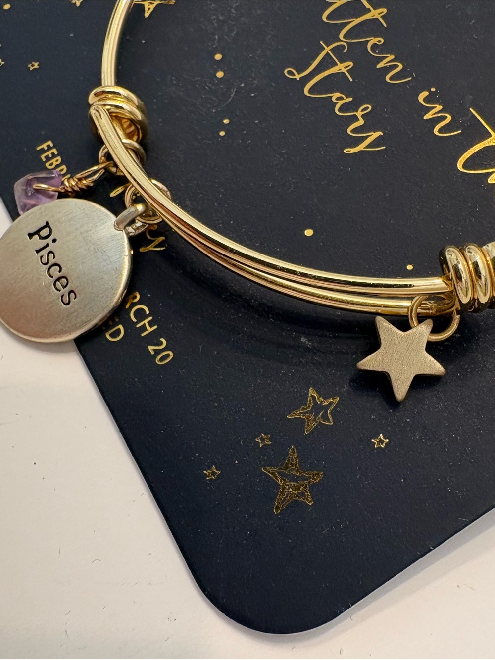 Pisces Gold Tone Zodiac Charm Bangle Bracelet - Picture 2 of 2